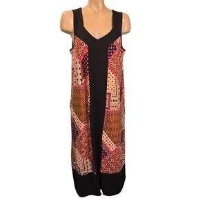 Cuddl Duds Women Petite Large Red Bandana Patchwork Maxi Dress Sleeveless V Neck